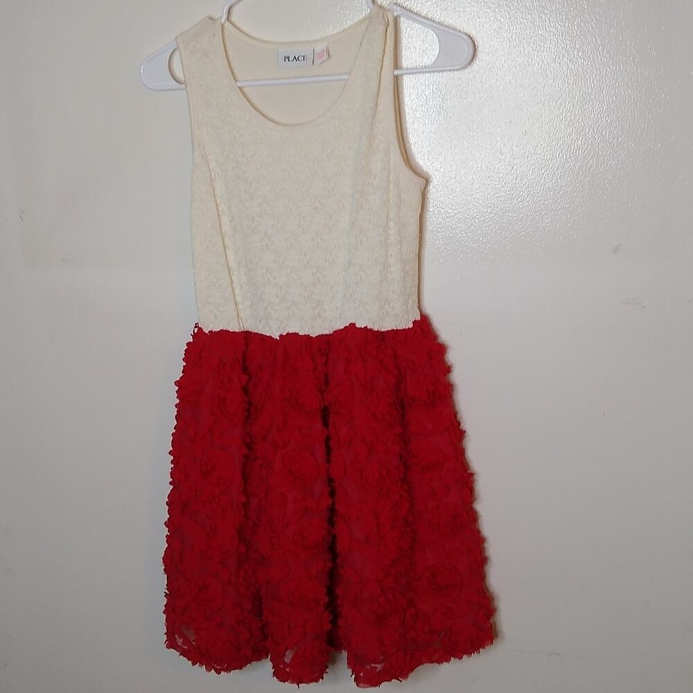 Place girls size XL white top with fluffy red lace dress.